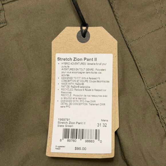 Prana Stretch Zion Pant II Men's 31x32 Slate Green NWT - Picture 4 of 5